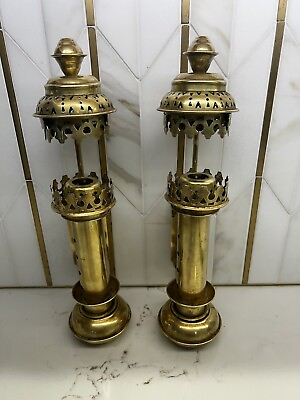 #ad Antique Brass Railroad Lantern Sconces Oil Lamp Vintage Candle Holders Coach $89.99