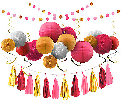 #ad Voplop Party Tissue Decorations of 35 pcs Paper Pom Poms and Lanterns Wedding $16.99