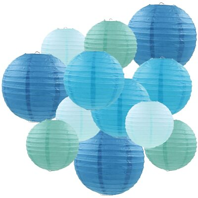 #ad Blue Paper Lanterns 12 Pcs Assorted size of 6quot; 8quot; 10quot; 12quot; Chinese Round Paper... $25.49