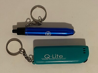 #ad Vtg Lot 2 Flashlight Keychains Metal Plastic Teal Blue Novelty Promo $6.50