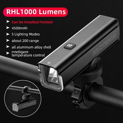 #ad ROCKBROS Bike Head Light 1000LM USB Rechargeable Rainproof LED Cycling Headlight $27.98