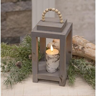#ad Gray Wooden Candle Lantern with Bead Hanger 11.5quot; $23.85
