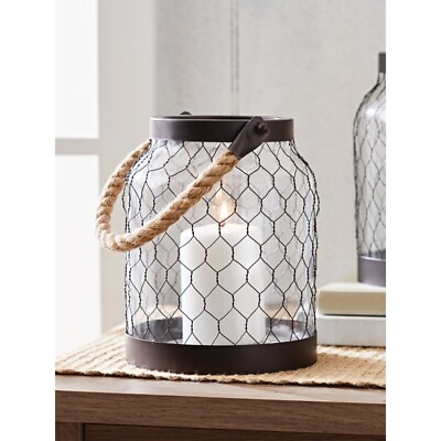 #ad Metal Candle Holder Lantern with Rope Bronze $20.85