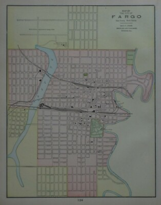 #ad Original 1900 Railroad Turntable Map FARGO North Dakota Standard Oil Park Hotels $14.99