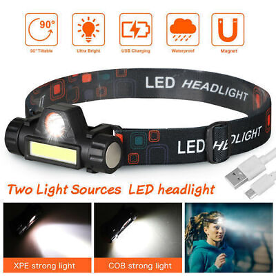 #ad USB Rechargeable COB LED Headlamp Headlight Flashlight Head Lamp Torch Waterproo $6.95