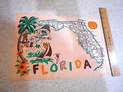 #ad #ad Vintage Florida Mid century Paper Restaurant Placemat 60s Happy Sun $12.99