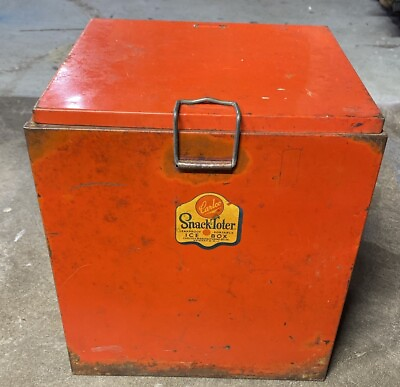 #ad Vintage Cooler Red Antique Ice Box Carlco Snack Toter Camping Cabin Picnic Gear $70.00