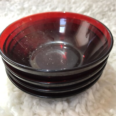 #ad Set Of 4 Anchor Hocking Royal Ruby Red Glass Fruit Dessert Sauce Bowls 4 5 8” $29.50