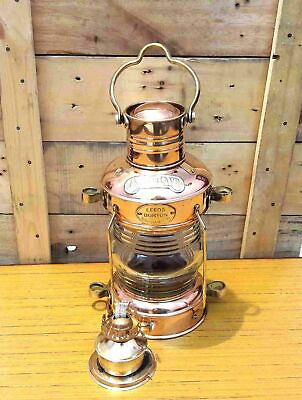 #ad Brass amp; Copper Anchor Oil Lamp 14 quot; Maritime Ship Lantern Boat Lamp $77.00
