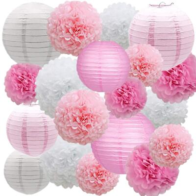 #ad 18pcs Paper Lanterns and Paper Pom Poms for Weddings Birthdays Parties and ... $30.99