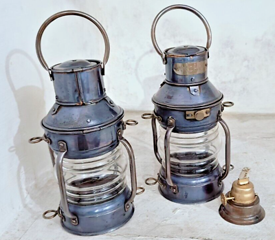 #ad Antique Miner Oil Lamp Copper Anchor Ship Lantern Boat Light Lamp Lot of 2 Pcs $124.43