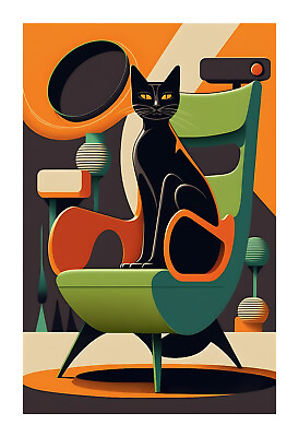 #ad 1960s Atomic Cat Art Print q9 $19.99