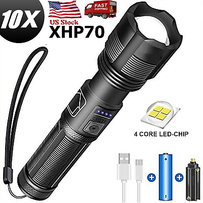 #ad 10000000 Lumens Super Bright LED Tactical Flashlight Rechargeable LED Work Light $119.43