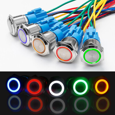 #ad 19mm 12V LED ON OFF Push Button Power Switch Latching with Wire Socket Harness $7.99