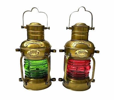 #ad #ad Set of 2 Antique Oil Lamp Ship Boat Light Red and Green Lantern Decor $130.50