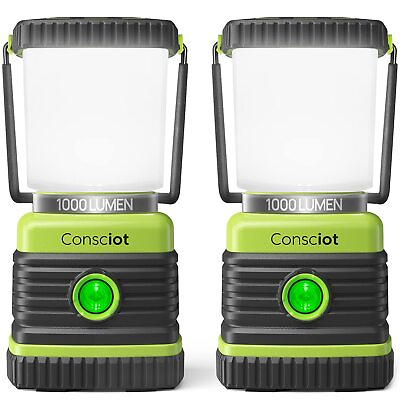 #ad LED Camping Lantern Battery Powered 1000LM IPX4 Waterproof 4 Light Modes 2 Pack $34.07