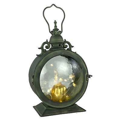 #ad Metal Round Hanging Candle Lantern Curved Glass Insert $48.99