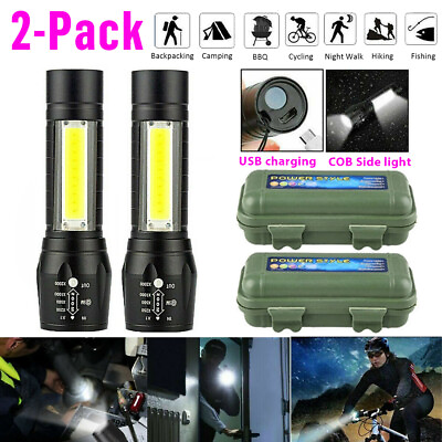 #ad #ad 2pcs 1500000LM Super Bright LED Box Flashlight Portable Mini Torch Rechargeable $10.28