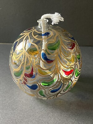 #ad Hand Blown Art Glass Oil Lantern Peacock Round Vase Lamp Outside Decor $24.00