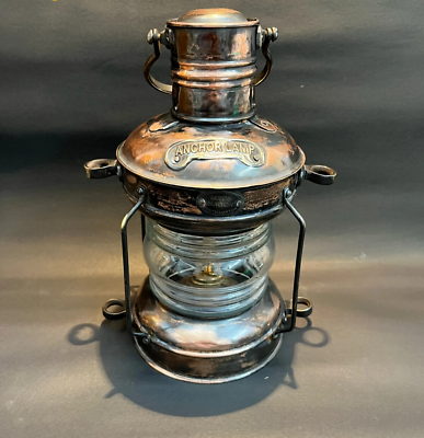 #ad Nautical Maritime Brass Antique Oil Lantern LEEDS BURTON Anchor Boat Ship Lamp $82.00