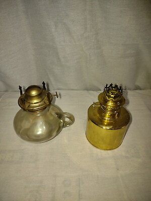 #ad Set Of 2 Vintage Mini Kerosene Lanterns One Brass And One Glass $39.95