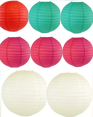 #ad 8Pcs Assorted 10quot; Chinese Paper Lanterns 10 Inch 1 Red 3Pink 2 White 2 Green $10.52