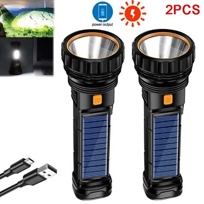 #ad #ad 2Pcs Solar Tactical Flashlight Rechargeable Light Outdoor Camping Torch Lantern $15.99