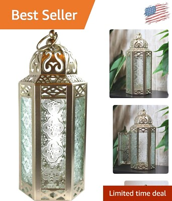 #ad Exotic Moroccan Candle Lantern with Floral Glass Panels Versatile Decor Accent $37.04
