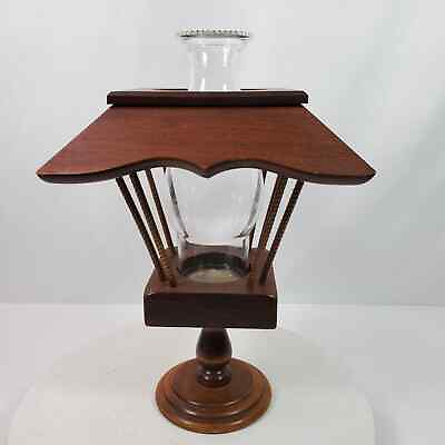 #ad Vintage Farmhouse Wood Lantern w Hurricane Glass Candle Holder 15x9x9 Inch $44.50