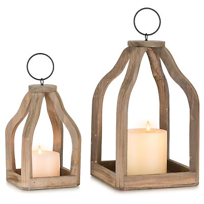 #ad #ad Wood Decorative Candle Lanterns Set of 2 Indoor Farmhouse Hanging Candle Hol... $74.08