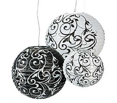 #ad 9 Black amp; White Paper Lanterns Hanging Wedding Decoration Damask Party Decor $22.98