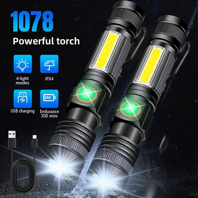#ad 2PACK Rechargeable Tactical zoom glare LED flashlight C type magnetic Flashlight $22.99