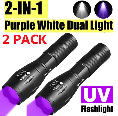 #ad 2X UV Flashlight LED Torch Zoomable Ultra Violet Black White Dual Light Detector $9.99