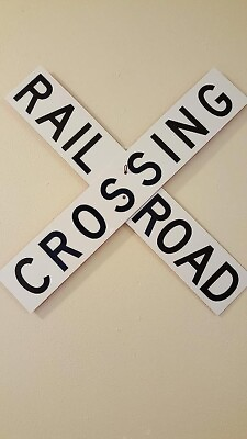 #ad #ad Railroad Crossing Sign White Aluminum with Black Vinyl Letters $16.97