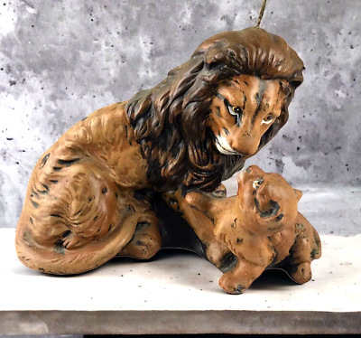 #ad Vintage 7quot; Large Wax Candle Art Sculpture Figural Male Lion and Cub Unused RARE $17.49