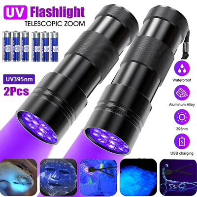 #ad Zoom 395nm UV Light Blacklight Rechargeable Tactical LED Flashlight AAA Lamp Set $7.99