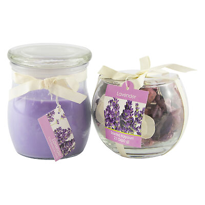 #ad Fragrant Delights Purple Lavender Scented 10 oz. Jar Candle and Potpourri Set $15.99