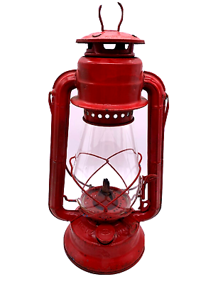 #ad Vintage Red Dietz Jr No. 20 Railroad Lantern Hurricane Kerosene Oil Lamp $20.96