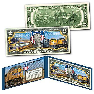 #ad UNION PACIFIC Train Company GE Locomotive Railroad U.S. $2 Bill WORLDS LARGEST $15.95