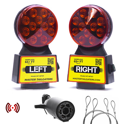 #ad Wireless Trailer Tow Lights Magnetic Mount 48ft Range 7 Pin Flat Connection $105.99