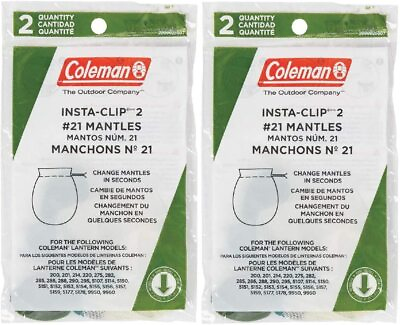 #ad BRAND NEW FOUR COLEMAN LANTERN MANTLES #21 INSTA CLIP 2 PACKS OF 2 4 MANTLES $7.33