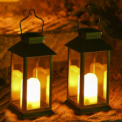 #ad 2Pcs Solar Lantern Lights with LEDs Flameless Candle Garden Hanging Lantern G6V6 $31.96