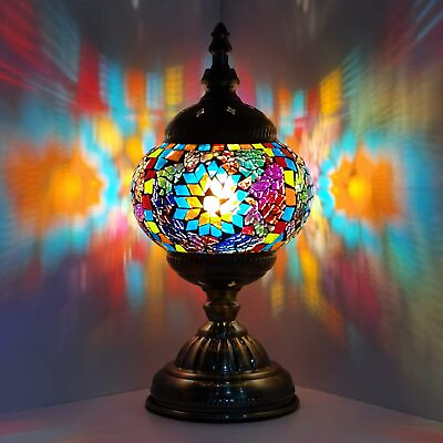 #ad Turkish Mosaic Glass Decorative Table Lamp Moroccan Lantern Rustic Night Light $130.00