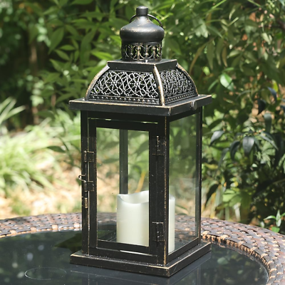 #ad Large Candle Lanterns Decor Indoor 14.4quot; Outdoor Lantern Clear Glass Vintage Met $41.91