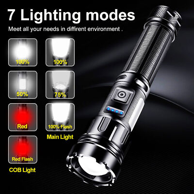 #ad 1000000 Lumen Military Tactical LED Torch COB Flashlight Rechargeable Work Light $7.63