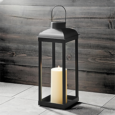 #ad Outdoor Candle Lantern Large 18 Inch Tall Solar Powered Black Metal $107.99