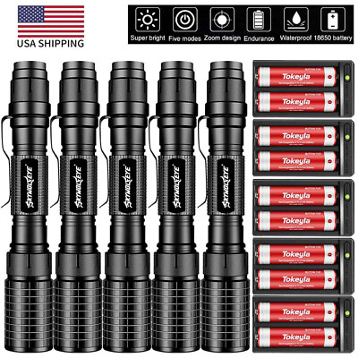 #ad #ad 1 5 Pack Super Bright LED Flashlight Rechargeable LED Tactical Torch Zoom Lamp $9.99