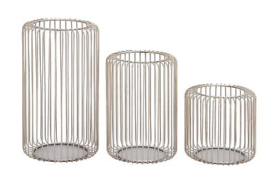 #ad DecMode 3 Holder Silver Metal Cage Style Decorative Candle Lantern Set of 3 $27.42