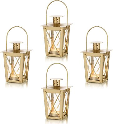#ad NUPTIO Candle Lanterns Decorative Indoor: 4 Set of Gold Wedding Mini Lantern Cen $57.38