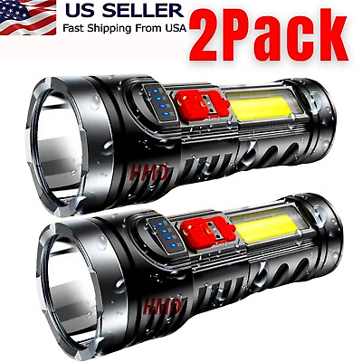 #ad 2 Pack LED Super Bright Flashlight Rechargeable Torch Tactical Lamp USB Battery $11.99